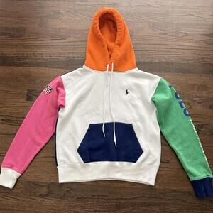 Polo Ralph Lauren Color Block White Pink Green Blue Women's Hoodie Size XS